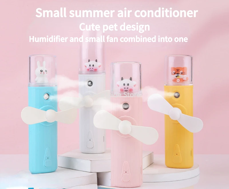 

Handheld Small Fan Spray Refrigeration Fan Portable Mini Student Cartoon Cute Electric Fan USB Rechargeable Outdoor Multi Tool