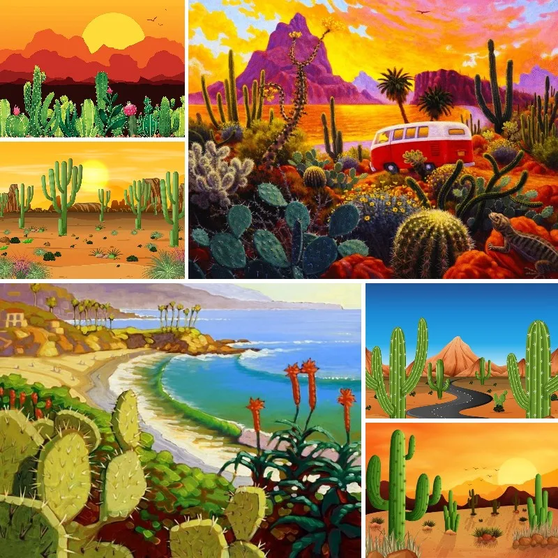 

Diamond Painting Desert Landscape with Cactuses on The Sunset Diamond Mosaic 5D DIY Embroidery Art Paint with Diamonds Decor