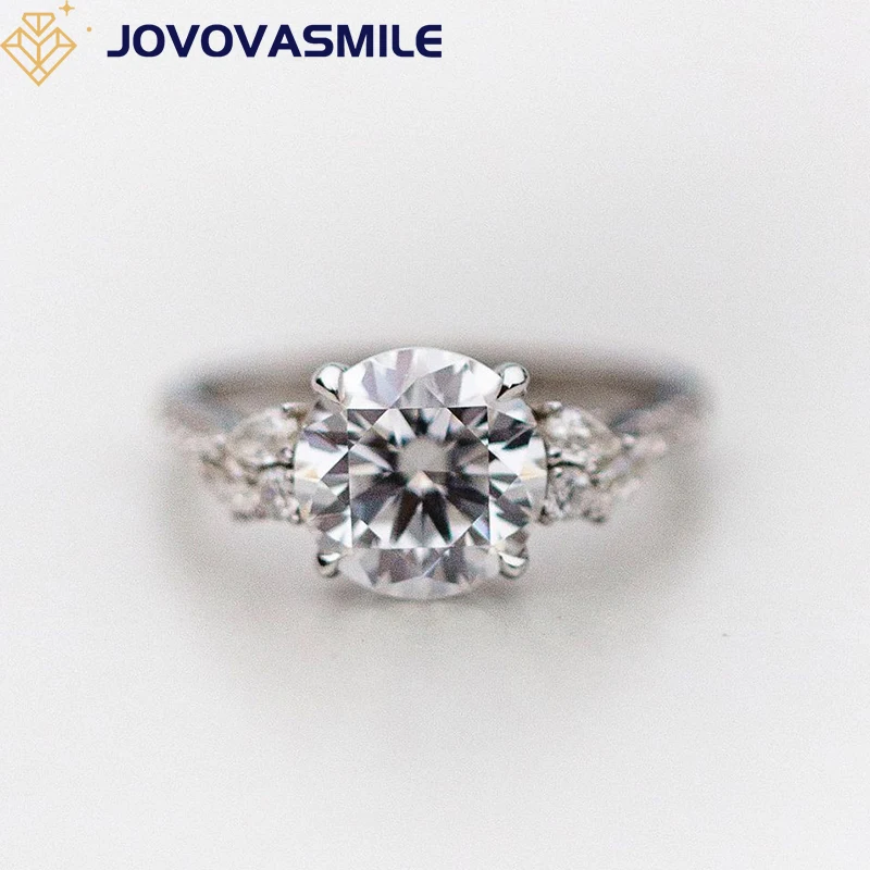 

JOVOVASMILE Gra Certified Moissanite Rings 3.5 Carat 9.5mm Round Brilliant Center Pear Side 14k White Gold Fashion Jewelry