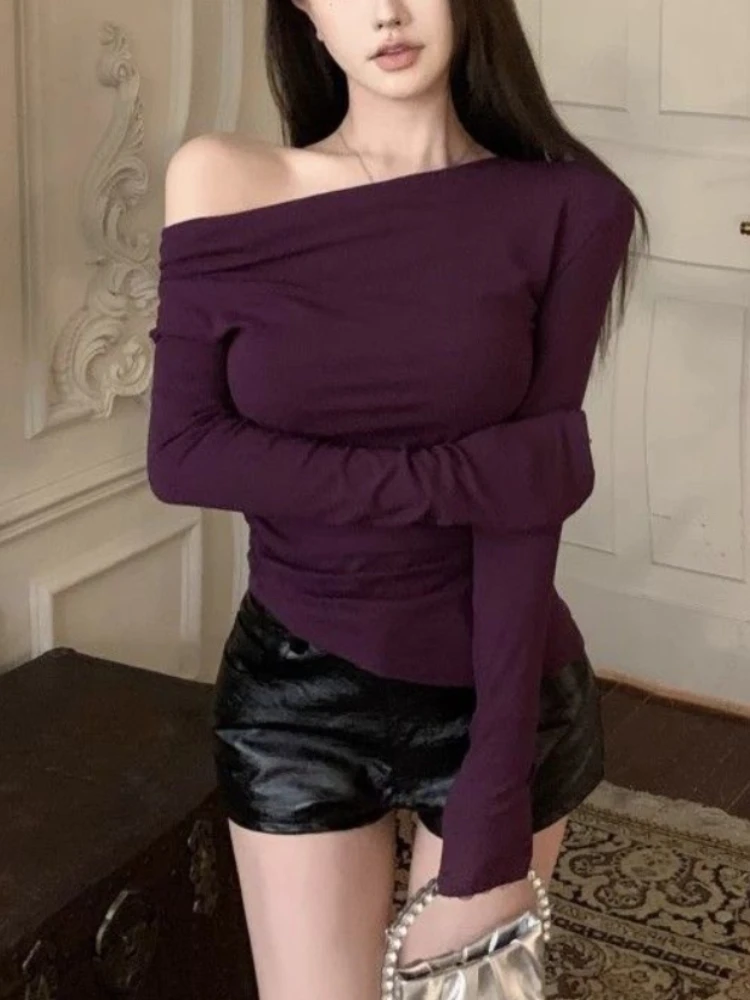 Женский укороченный топ Y2k фиолетовая Однотонная футболка в стиле High Street