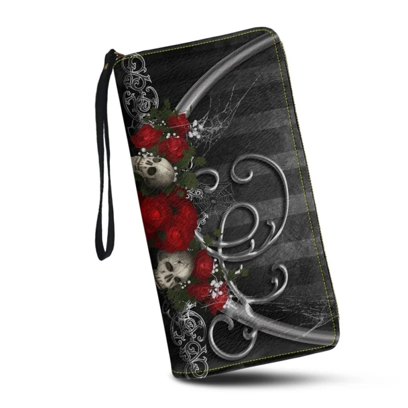 Belidome Gothic Skull Rose Wallets for Womens Around Zipper Long Purse Rfid Blocking Card Holder Clutch Bag Wristlet Wallet