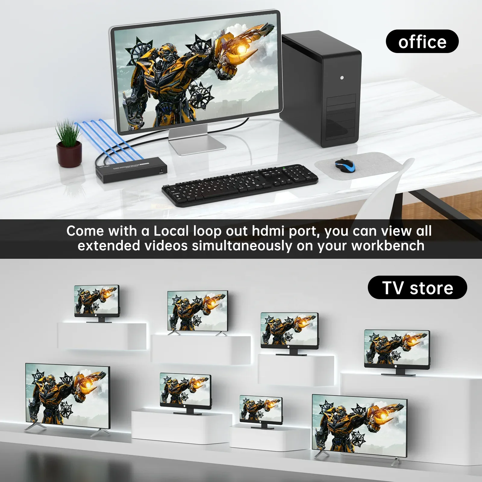 Фото Удлинитель-сплиттер 4K 60 Гц по Ethernet 1x4 1x8, MT-VIKI 1 вход 4 выхода, удлинитель-сплиттер по Cat6 POC + Loop 70 м №5