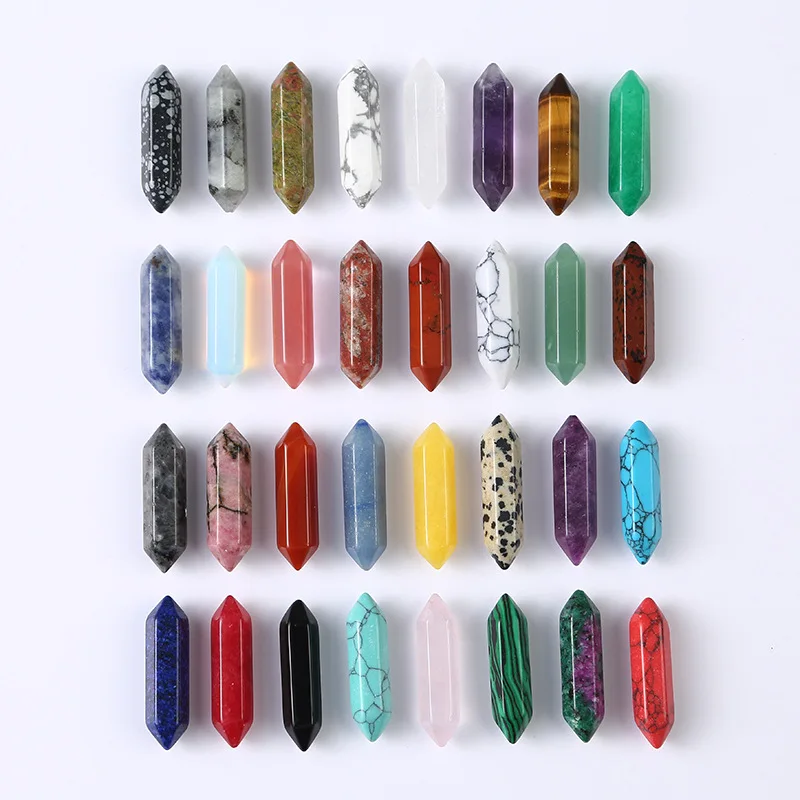 

20pc Natural Stone Hexagon Prism Amethysts Red Stone Healing Crystal Ornaments Roses Quartz Agates Jewelry Making Wholesale