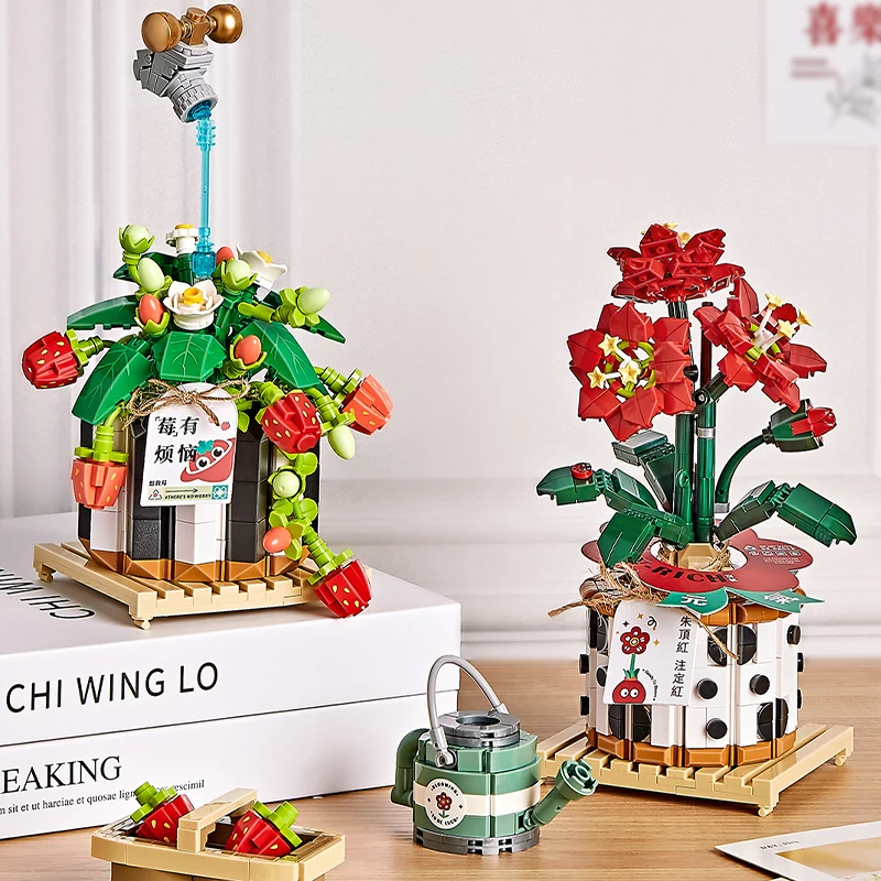 

LOZ Strawberry Mini Bricks Creative Cherry Blossom Potted Succulent Bonsai Plant Building Blocks Flower Home Decor Kids Toys