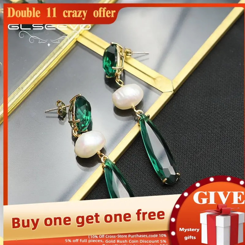 

GLSEEVO Retro Baroque Emerald Water Droplets Drop Earrings France Court Style Luxury Exquisite Antique Women Jewelry Gift GE1195