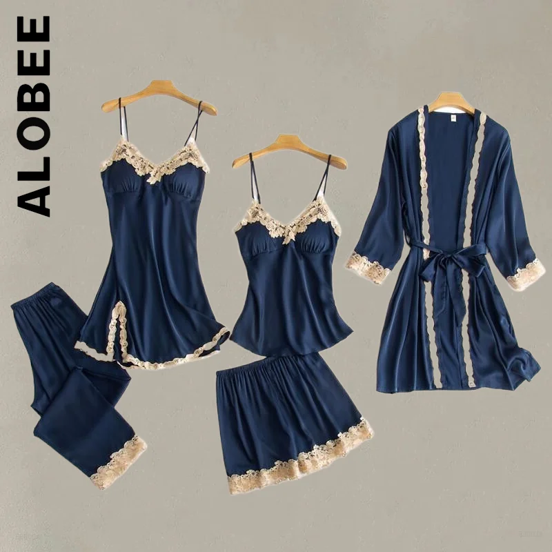 

Alobee Summer Pajamas Women Sexy V-Neck Womens Pajamas Set Luxury Home Nightwear Loose Female Clothes Home Suit