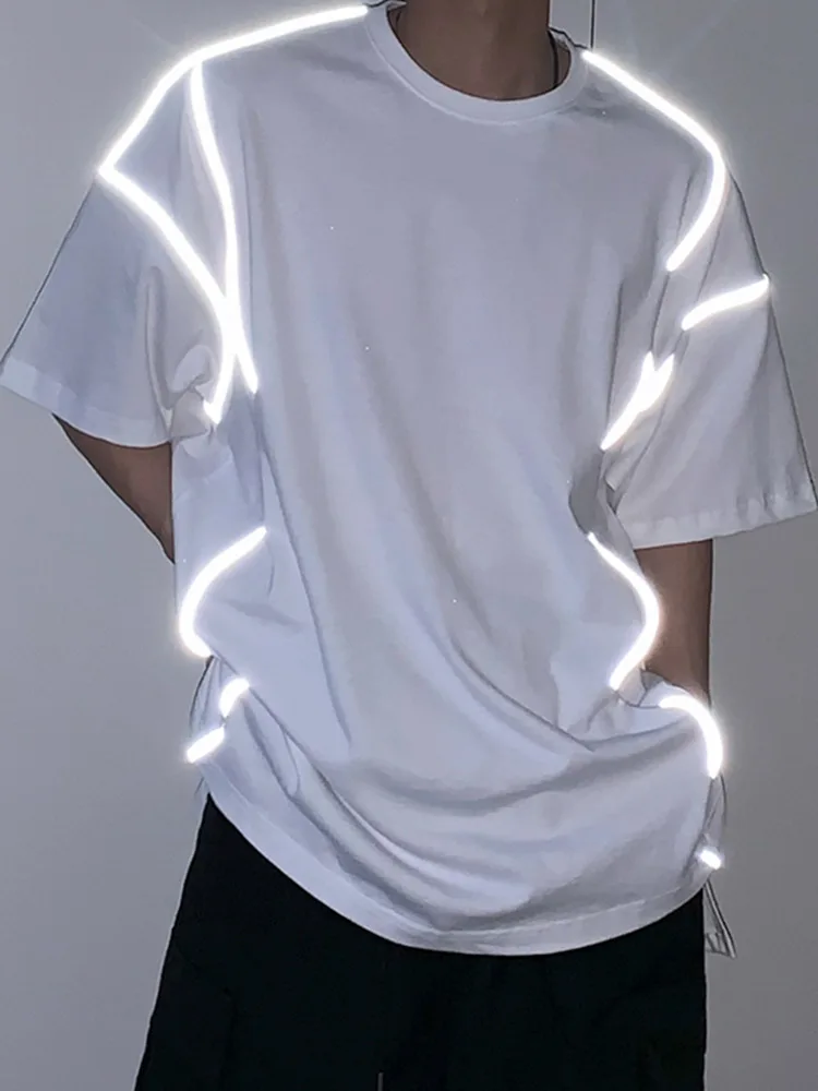 

SYUHGFA мужская одежда 2022 летняя Светоотражающая футболка новая корейская мода Повседневная Свободная хлопковая Футболка уличная одежда топы...