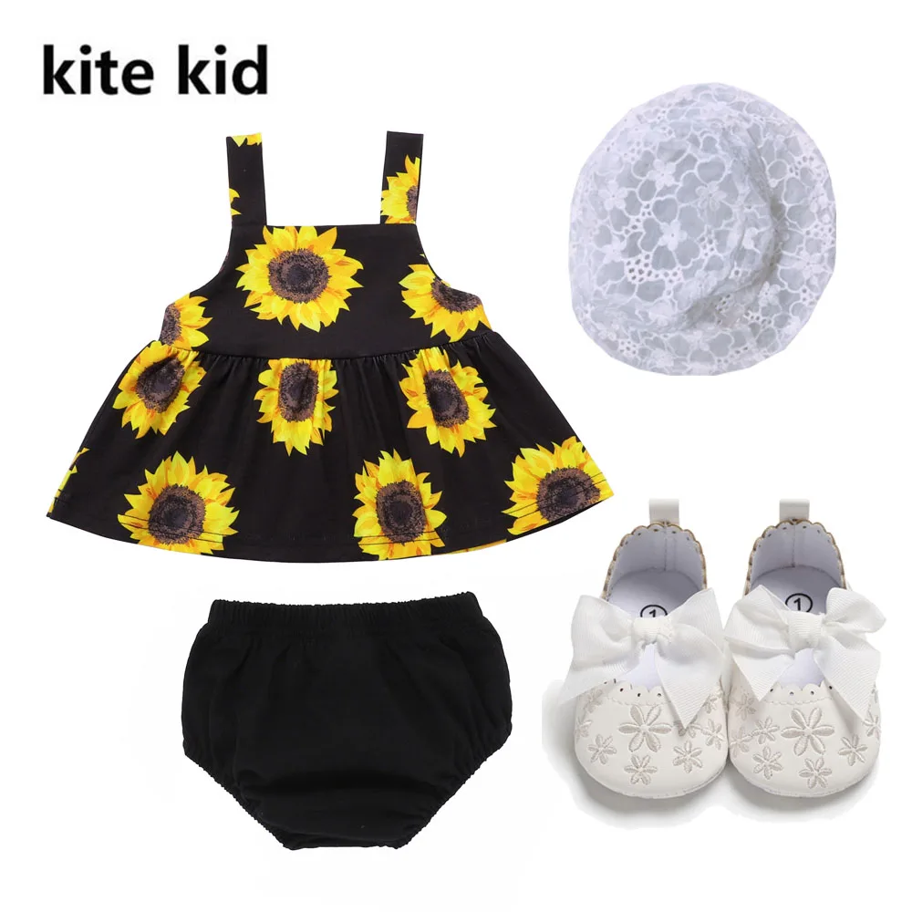 Baby Girl Sunflower Outfit Cake Smash  PP Shorts  Girls First Birthday Clothes Set Summer Holiday Toddler