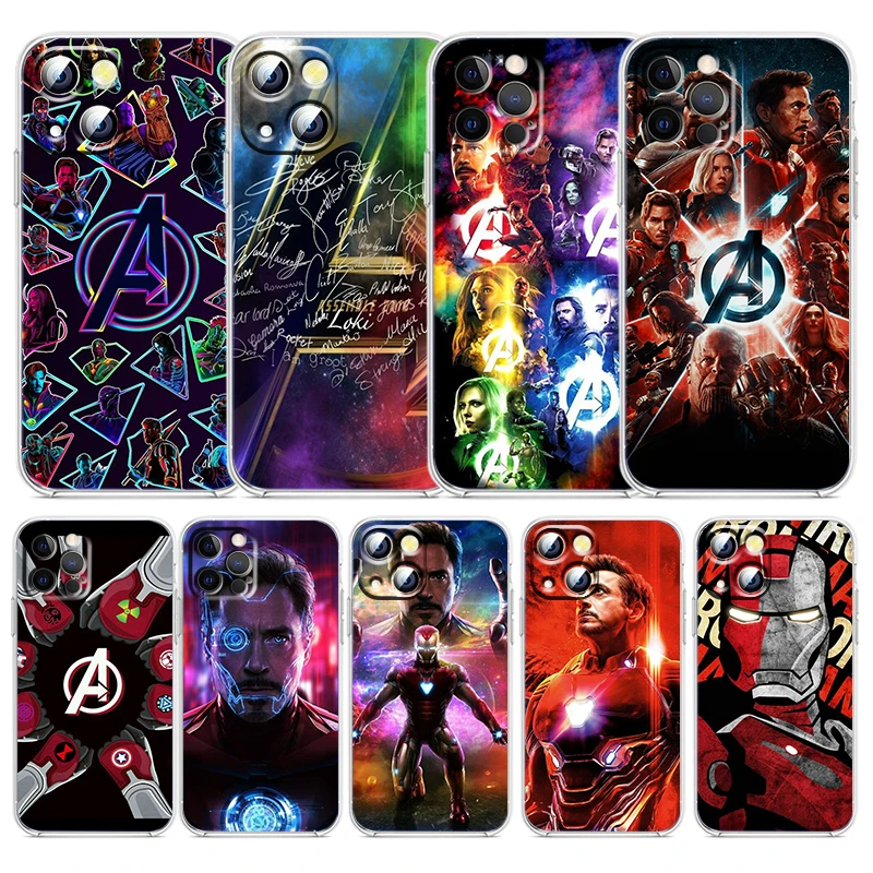 

Marvel Avengers Iron Man For Apple iPhone 13 12 11 mini 8 7 6 5 XS XR X SE 2020 Pro Max Plus Transparent Soft Phone Case Capa