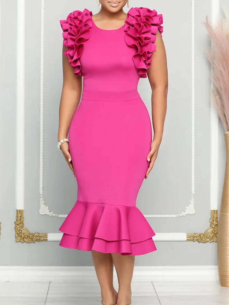 

Elegant Celebrity Prom Party Evening Dresses Women Birthday Night Club Petal Sleeve Ruffles Cocktail Mermaid Bodycon Midi Dress