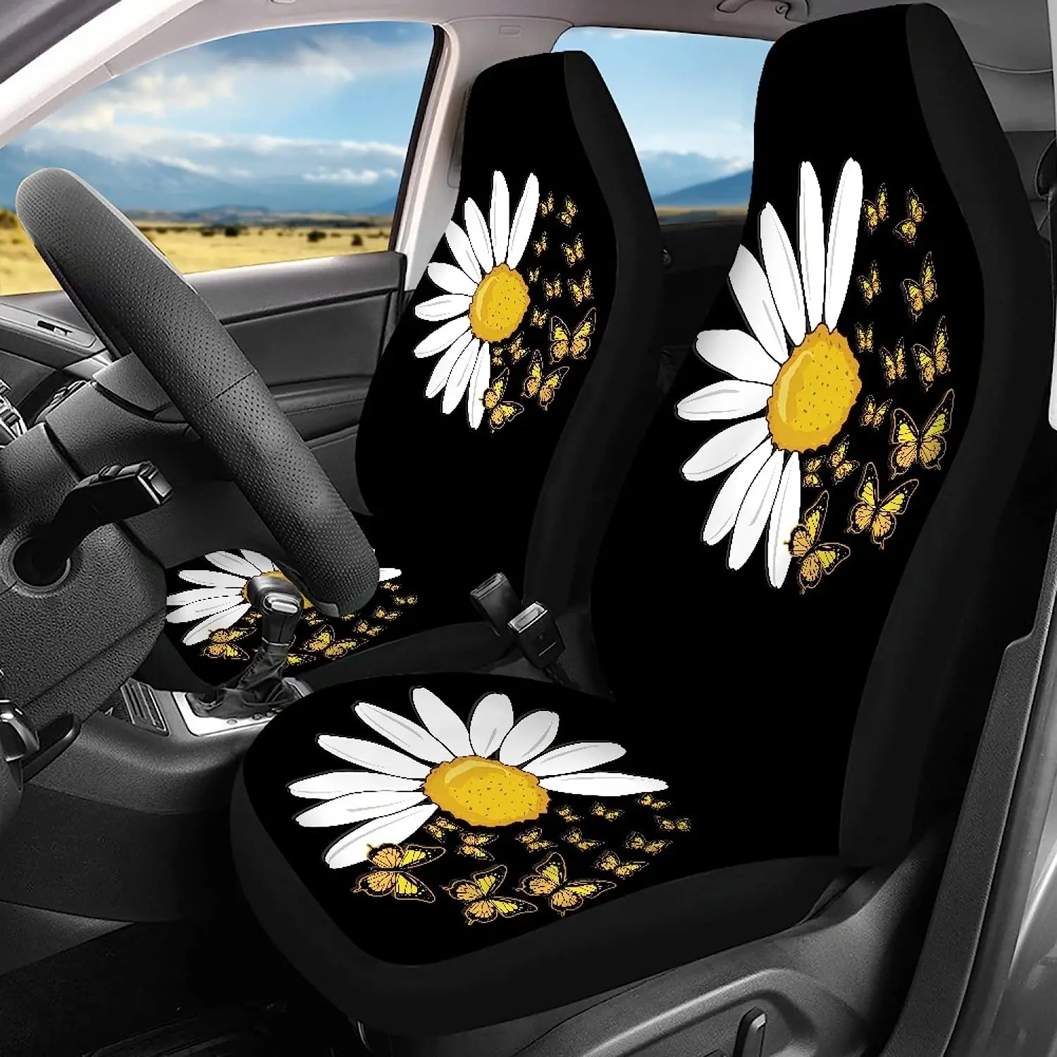 

Sunflower Daisy Butterfly 2 Pcs Car Seat Covers Set Vehicle Front Seat Protector Interior Accessories Protetors Car Mat Covers