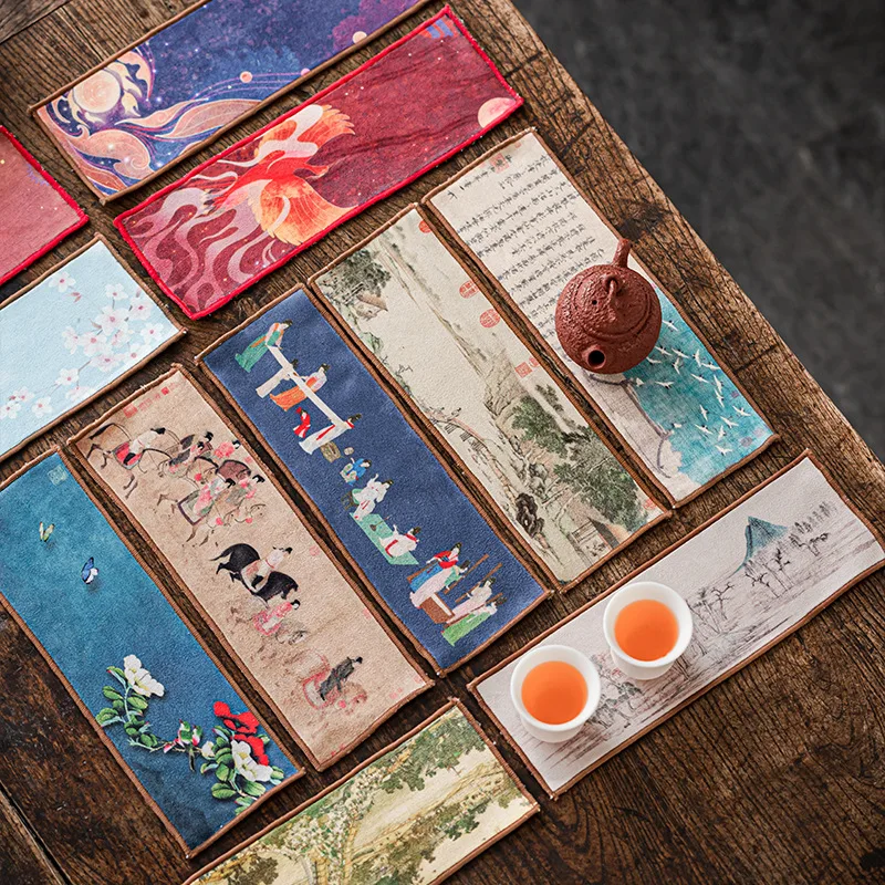 

Vintage Cotton Linen Tea Towels Art Thickened Water Absorbing Tea Cloth Zen Meditation Kung Fu Tea Set Chinese Style Tea Towel