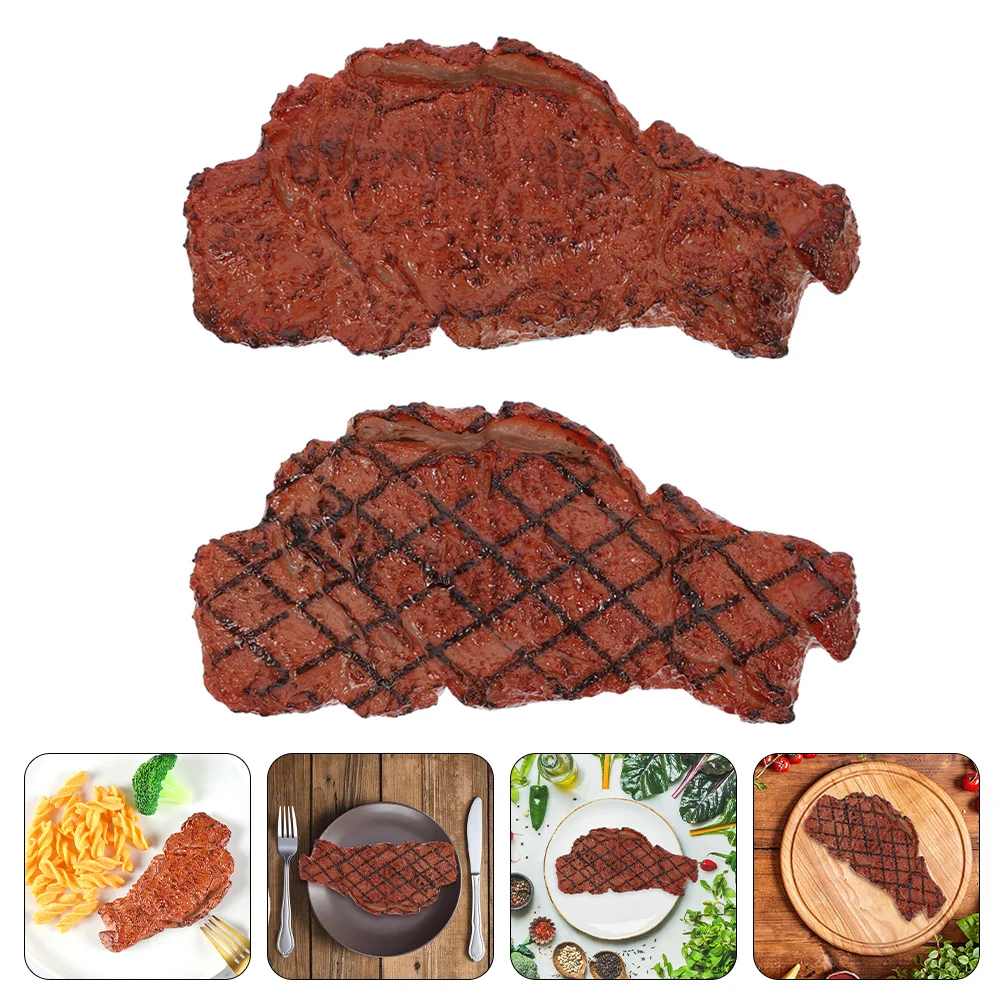 

2 Pcs Photo Photography Steak Model Kids Plaything Props Fake Food Toy Pretend Plastic Meat Child Decor