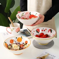 japanese and korean hat bowl creative ceramic fruit household large instant noodle bowl meal soup bowl salad bowl