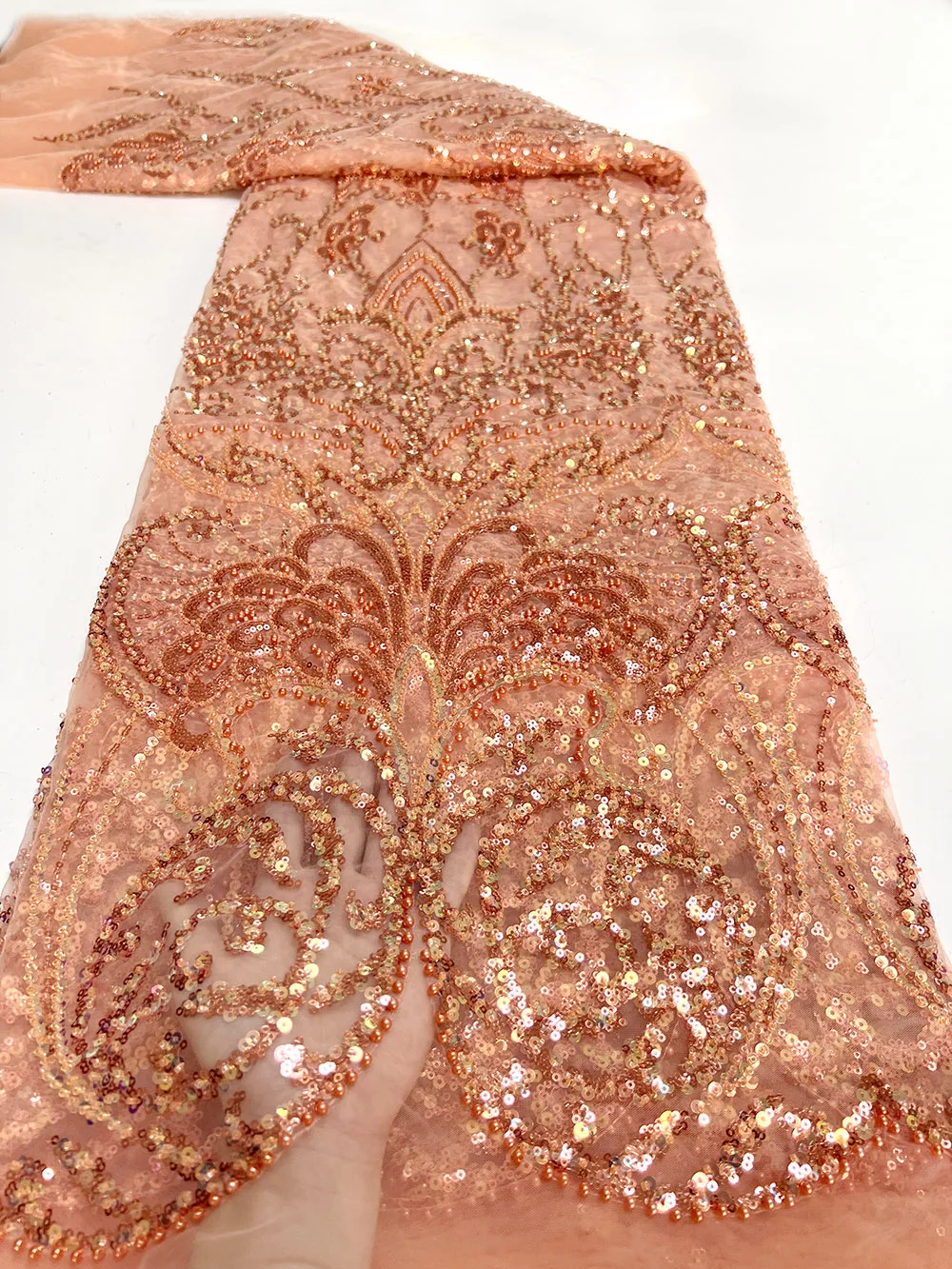 

Французская Высококачественная кружевная ткань ручной работы из бисера, нигерийские 3D бусины с вышивкой из искусственной ткани для свадебного платья