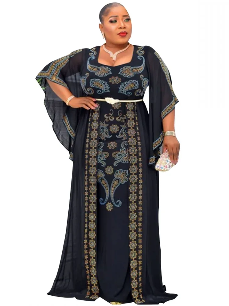 

Long African Dresses For Women With Diamond Empire Robes Africa Clothing Fashion New Diamond Flare Sleeve Dashiki African Dress