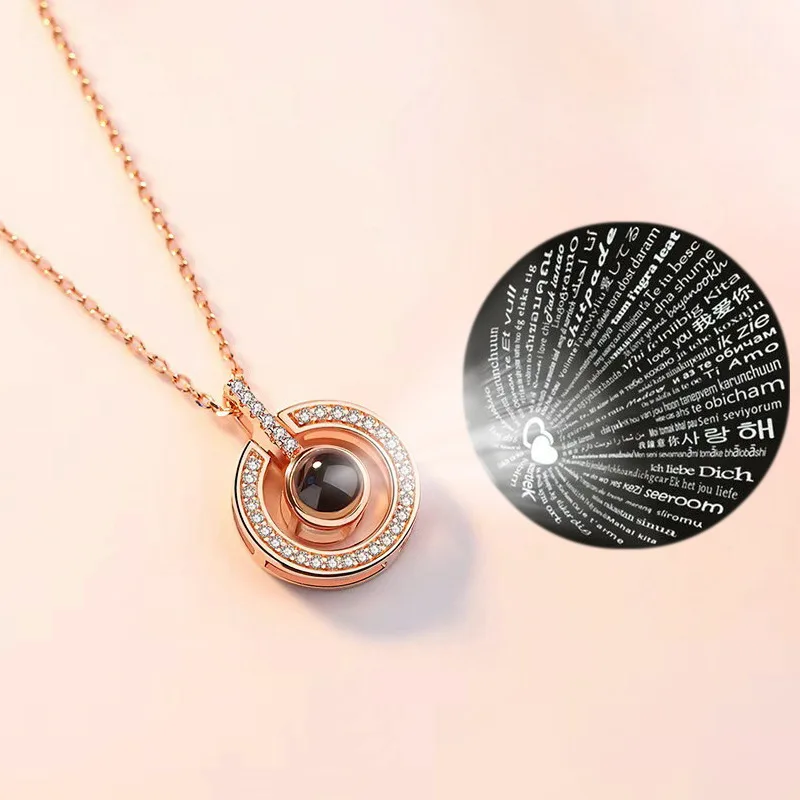 

Round Necklaces 100 Languages I Love You Projection Pendant Jewelry For Lover Girlfriend 2022 Trendy Romantic Valentine Gifts