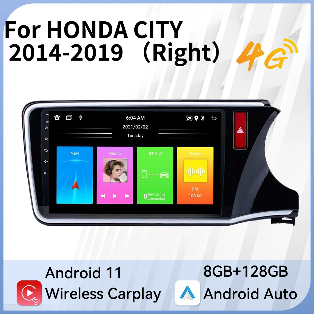 

2 Din Android Car Radio for HONDA CITY 2014-2019 Right Hand Audio Car Stereo GPS 4G WIFI Multimedia Navigation Carplay Autoradio