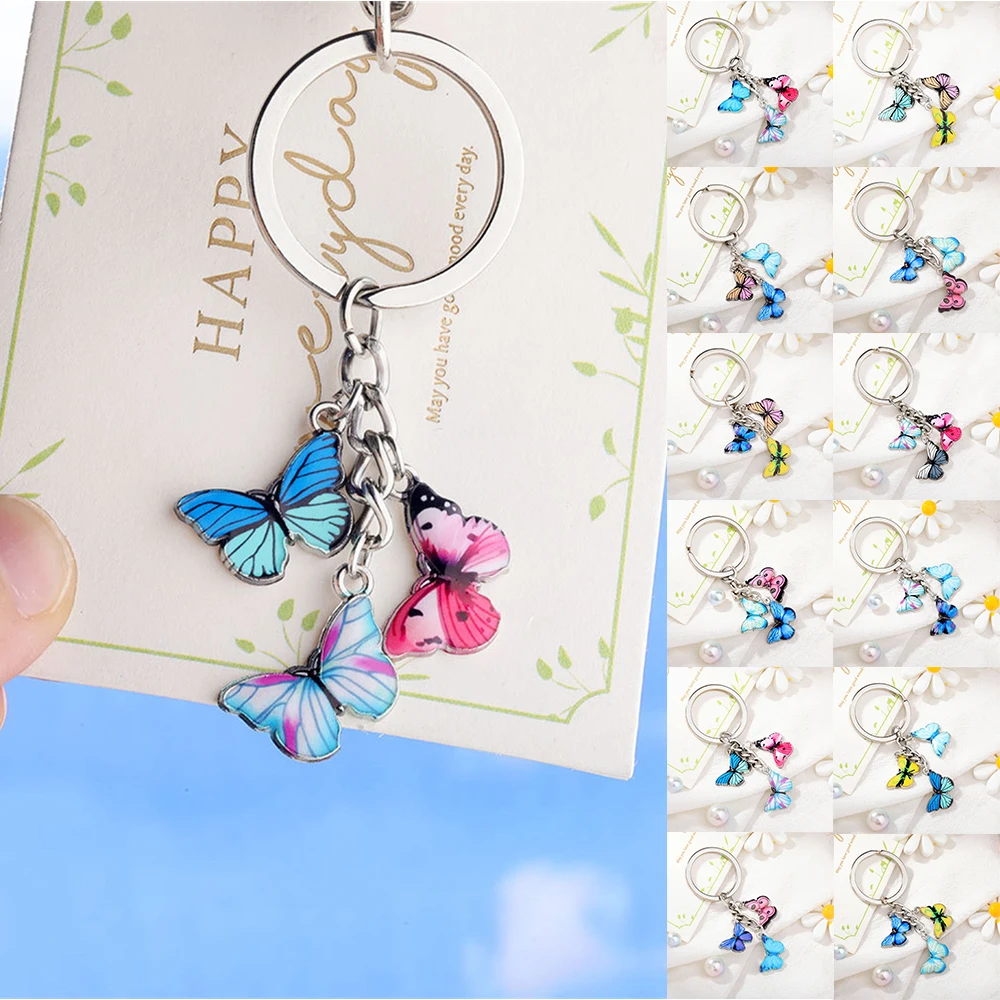 

Charm Pearl Colorful Enamel Butterfly Keychain For Women Wholesale Cute Animal Car Bag Key Cell Phone Accessories Jewelry