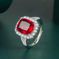 caibao super flash light luxury pink diamond square sugar ring female opening adjustable cold wind niche all match jewelry
