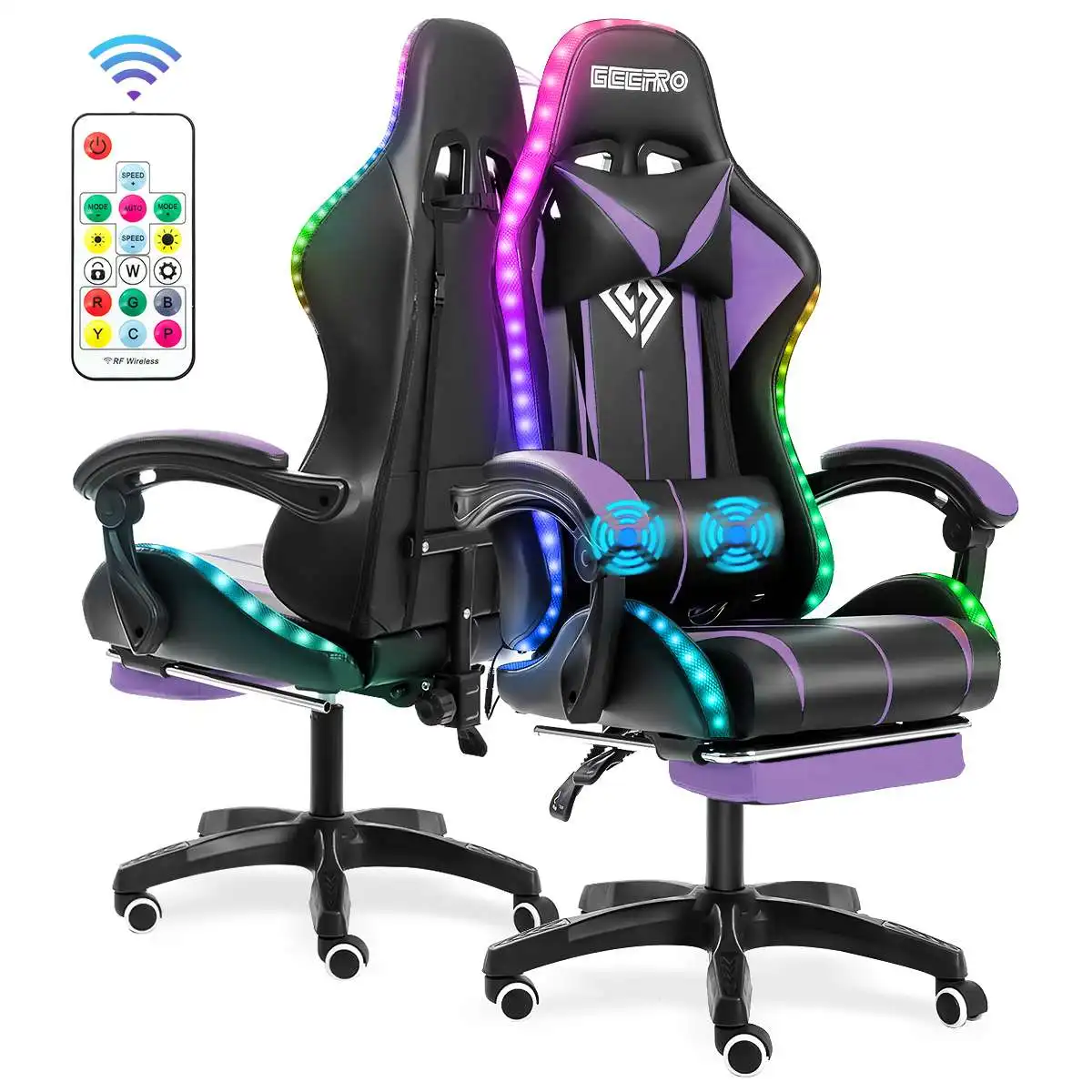 Silla giratoria y ergonómica para juegos, sillón de oficina ligero con luz RGB de alta calidad, ideal para Gamer, ordenador, masaje de 2 puntos