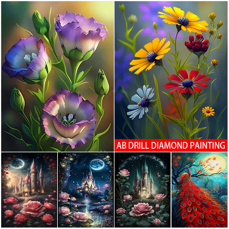 

Flowers and Castle Scenery 5D DIY Diamond Painting Kits Cross Diamond Embroidery Painting Full AB Drill Mosaic Home Decor Gifts