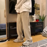 men casual straight pants corduroy solid color oversize trousers man warm korean tie leg streetwear pants mens hip hop clothing