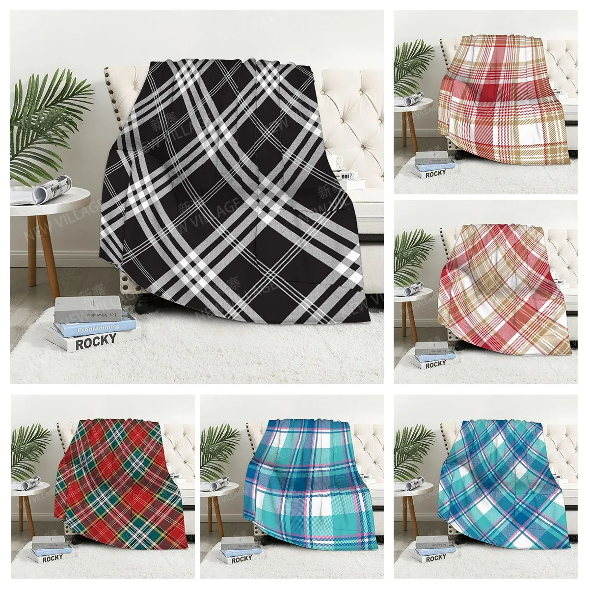

Knee blanket plaid sofa warm winter bedspread blanket decoration simple lines plaid warm blanket Nordic plants soft and hairy