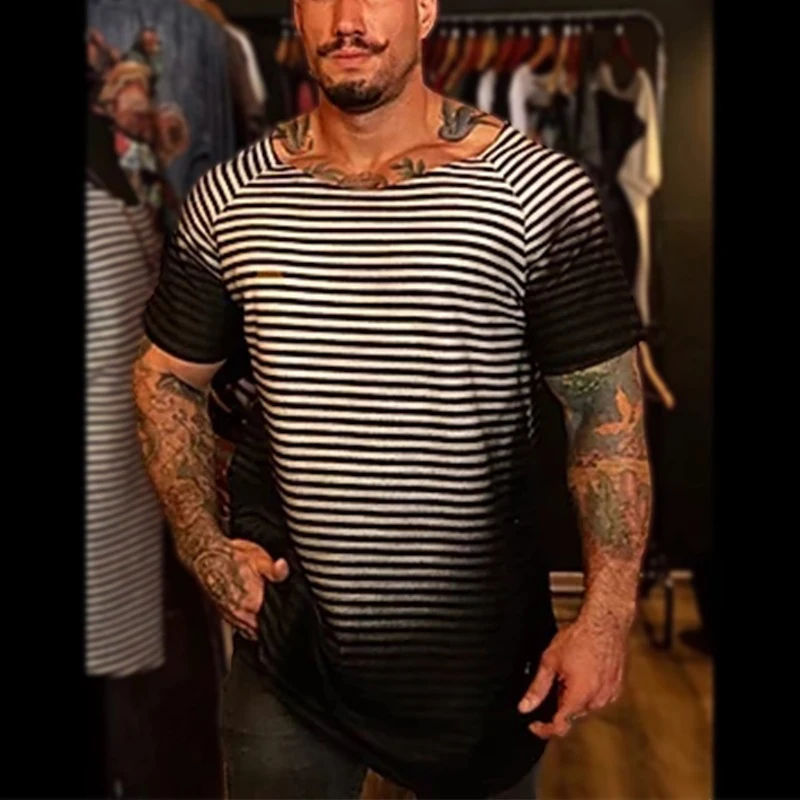 

2023 Vintage Striped Print Slim Shirts Men Clothing Casual Short Sleeve Pullover Top For Man Streetwear Fashion O Neck t Sh