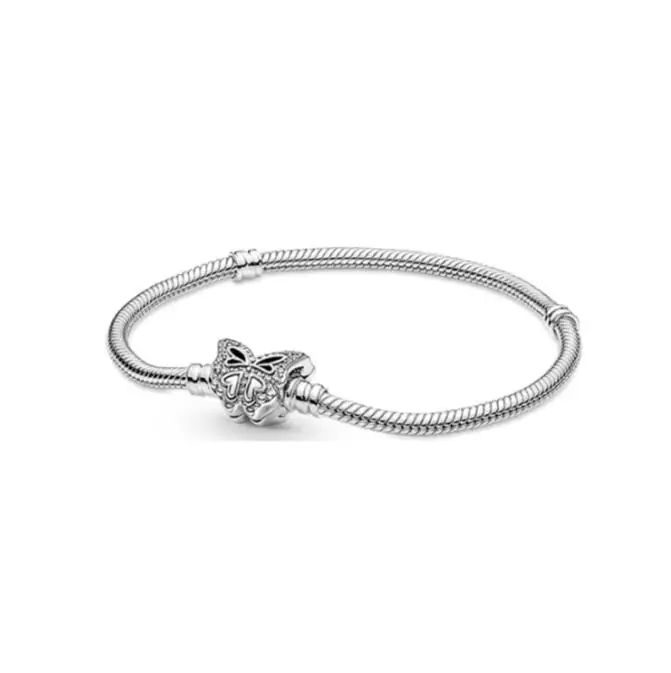 

925 Sterling Silver Spring Flower Butterfly Pan Bracelet Women's Jewelry DIY