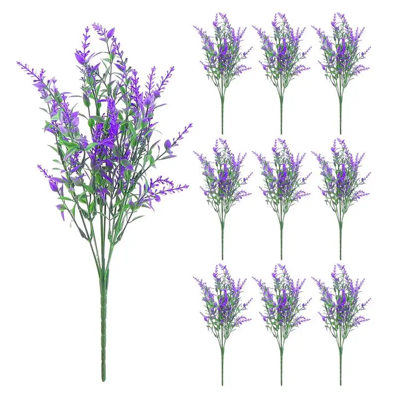 

Искусственная Лаванда, 10 цветов, искусственные растения для помещений, устойчивые к ультрафиолетовому излучению, реалистичные, устойчивые к атмосферным воздействиям, искусственные цветы лаванды