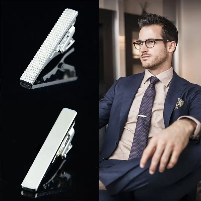 

Fashion Metal Silver Plated Simple Necktie Tie Bar Clasp Clip Clamp Short Mini Pin Jewelry for Men