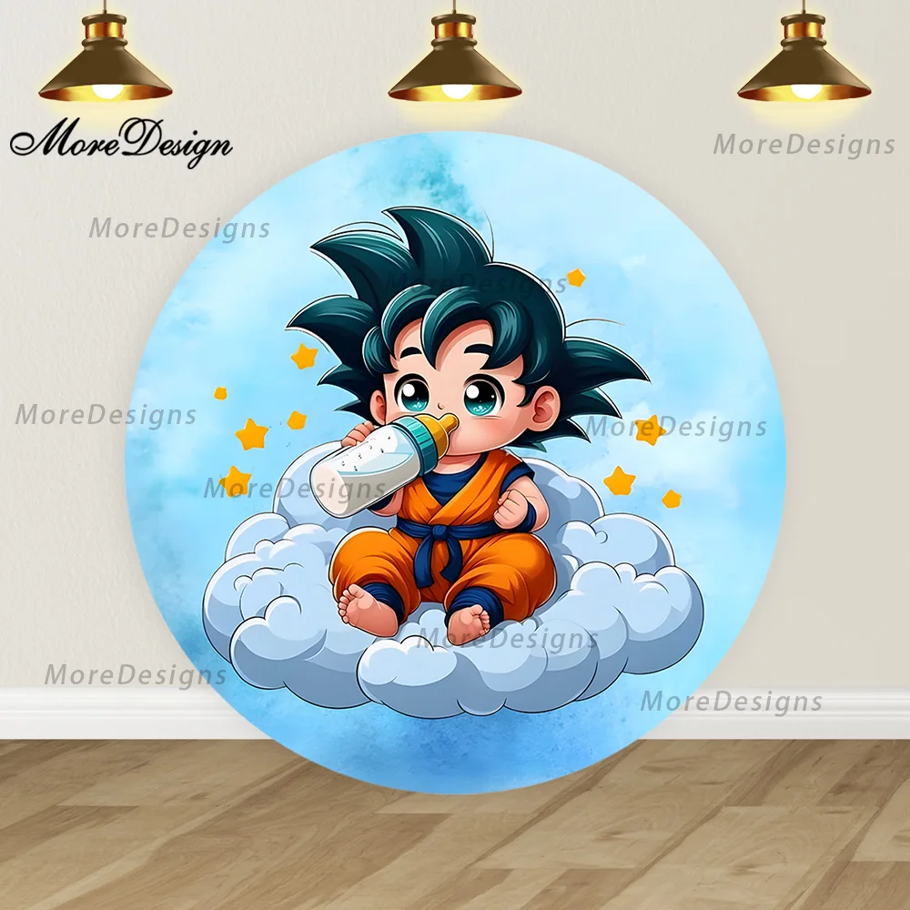 Фото Круглые чехлы-фоновые покрытия с тематикой Dragon Ball (Малыш Гоку) для цилиндрических конструкций, фон для фотосессий на детский праздник №2