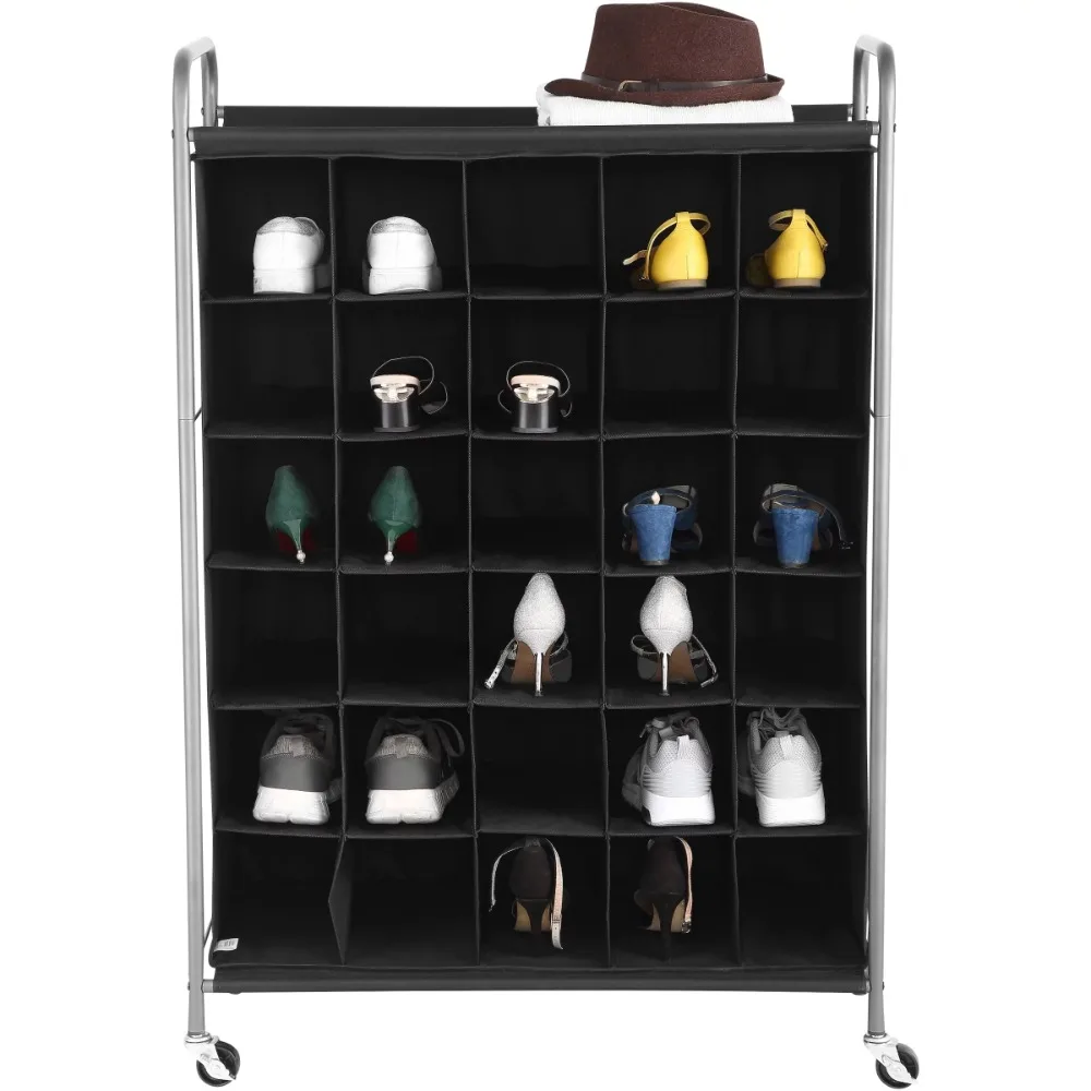 

Black Shoe Stand 6 Tiers 30-Pairs Shoe Organizer Shoes Organizers Shoerack Shoe-shelf Rack Storage Clothing Wardrobe Home Garden