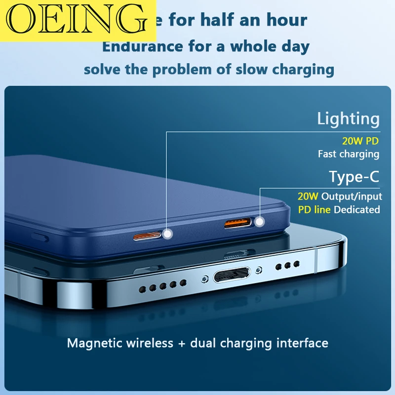 10000mAh Macsafe Power Bank Fast Charging Wireless Magnetic Portable Charger External Battery Pack for iPhone 14/13/12 Pro Max