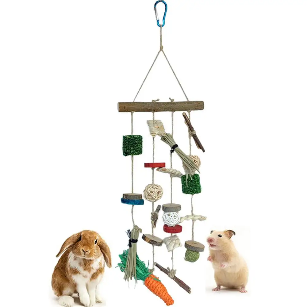 

Подвесная игрушка-прорезыватель для домашних животных, деревянная ветка, ротанговая трава, набор шариков для хомяка, Золотой медведь