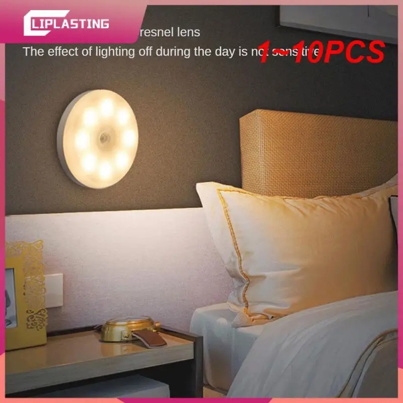 

1 ~ 10 шт. перезаряжаемые круглые ночники с датчиком движения, подсветка шкафа, лампа для шкафа, украшение для кухни и спальни