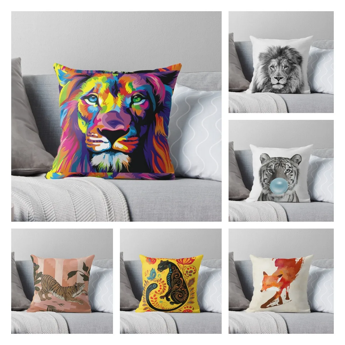 

Pillowslip Animals Lion And Tiger Polyester Decor Pillow Case Home Cushion Cover 45*45cm