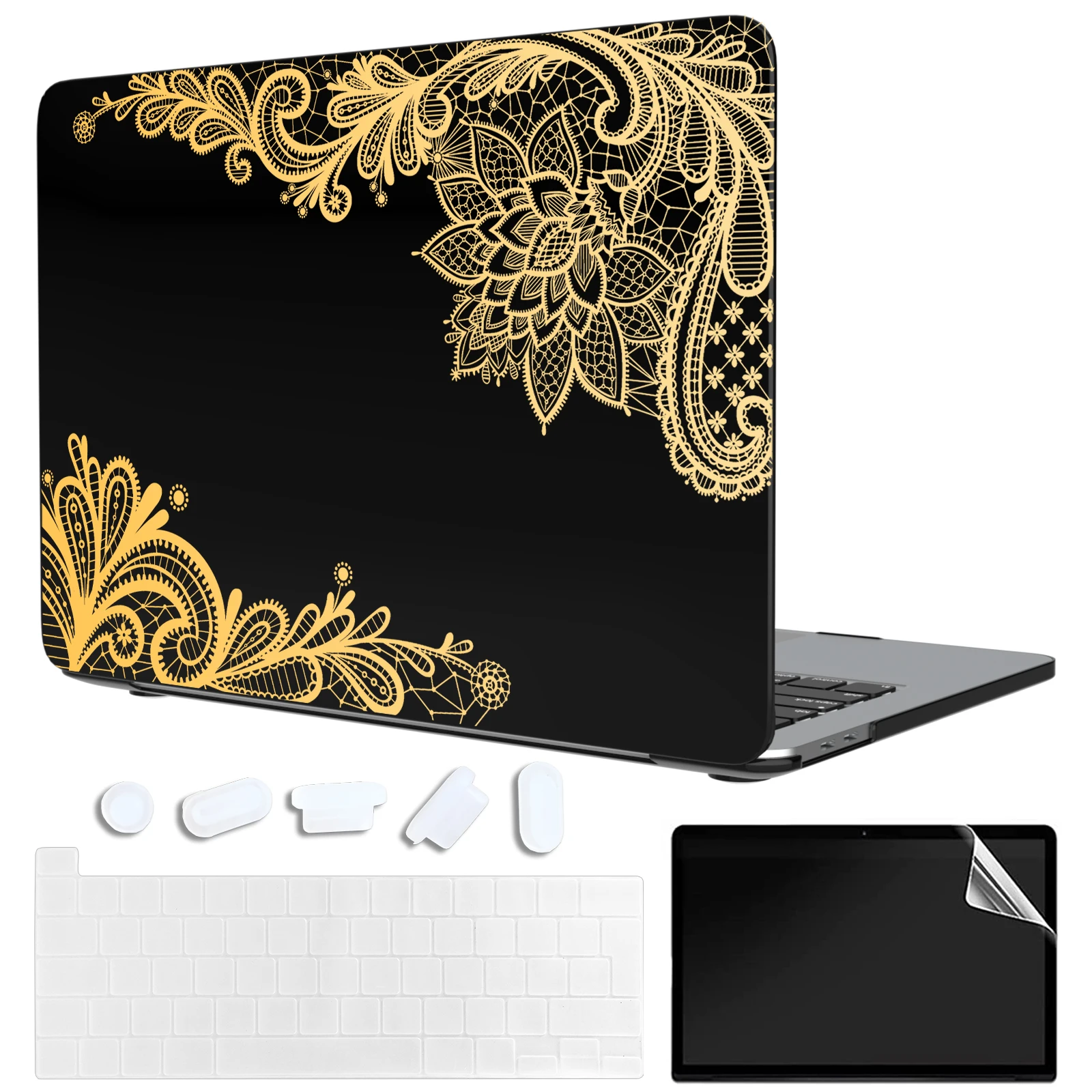 

Чехол MTT для Macbook Air 13 M1 Pro 13 14 16 Funda A2442 A2485 A2337 A2338 с золотым принтом, черный чехол для ноутбука, Жесткий Чехол
