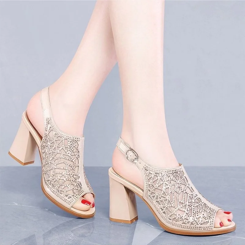 

Women Shoes Sexy High Heel Elegant Party Shoes Solid Ankle Strap Women's Belt Buckle Sandals Rhinestone Sexy Ladies Shoes