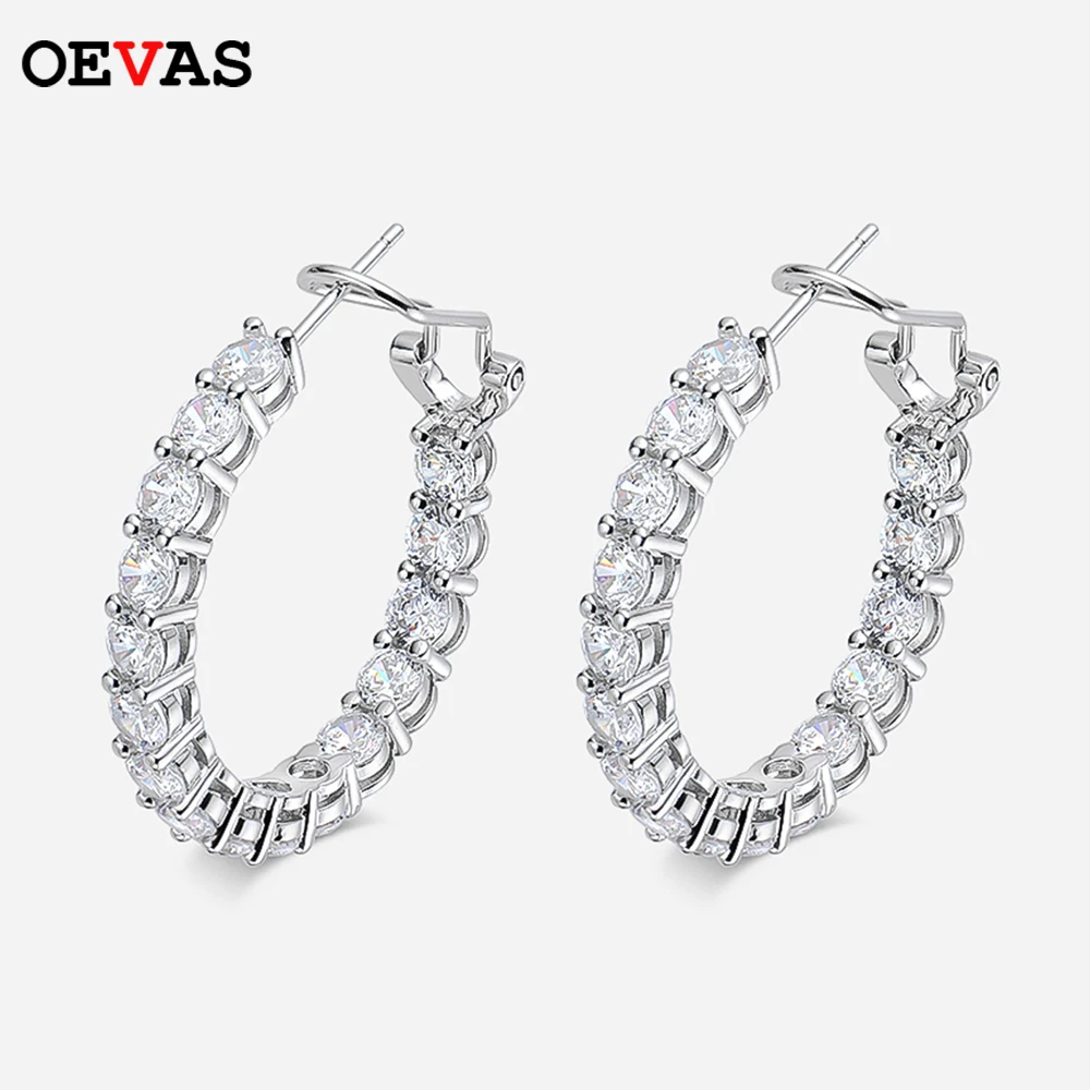 OEVAS Luxury 100% 925 Sterling Silver Created Diamond Gemstone Hoop Earrings Wedding Engagement Fine Jewelry Gifts Wholesale |