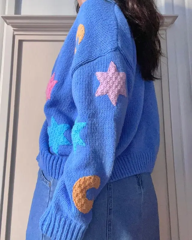 Женский синий шерстяной кардиган Star Moon