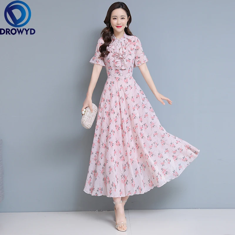 

Vintage Long Boho Midi Dress Elegant Women Bodycon Party Vestido 2022 Spring Summer Vacation Floral Chiffon Beach Maxi Dresses
