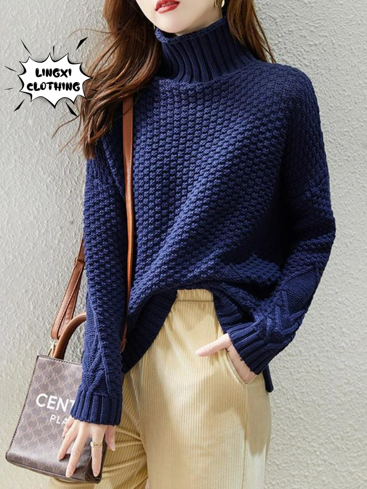 

Autumn Fashion Women's Sweater High Neck Thickened Warm Knitted Long Sleeve Pullover Thickened Cold Resistant Elegant Sweater