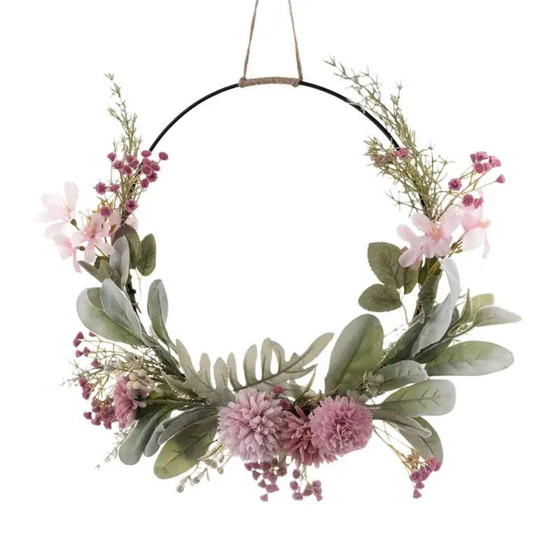 

Spring Wreath | Pink Purple Orchid Chrysanthemum Dandelion Gypsophila Hoop Wreath | Colorful Farmhouse Door Hanger for Spring Su