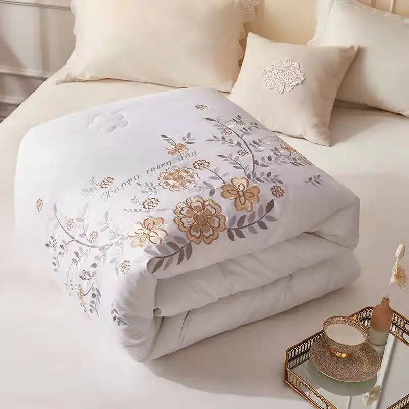 

Embroidered Quilt Queen Size Spring Summer Blanket White Soybean Fiber Comforter Single Double Bed Twin Thin Four Seasons Duvet