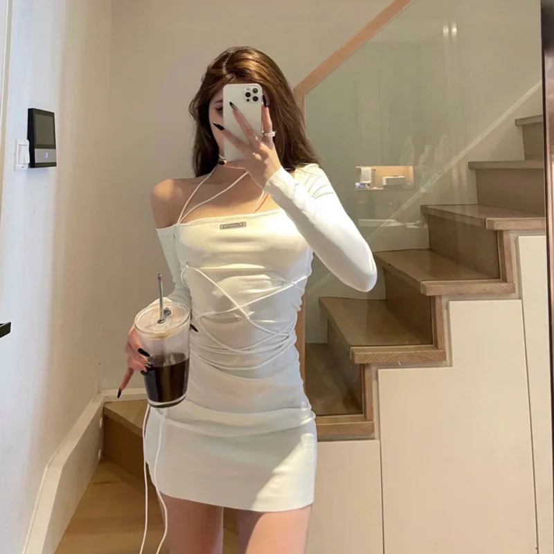 

Женское короткое платье с вырезом лодочкой и длинным рукавом, LX01