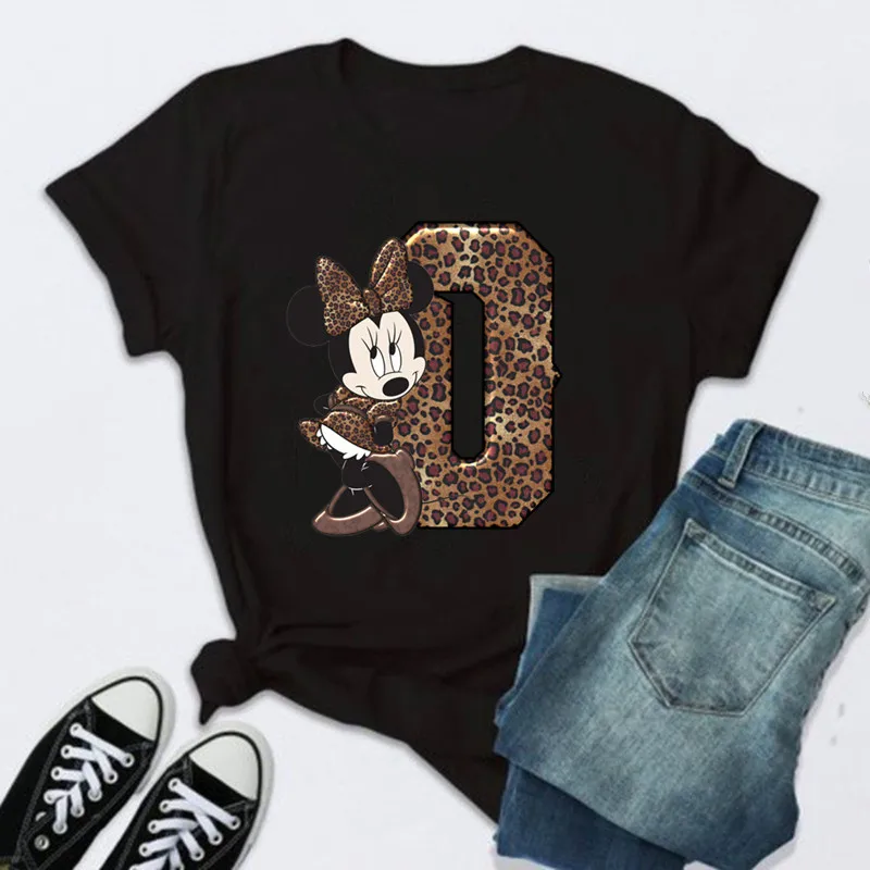 Женская комбинированная Футболка с принтом имени и букв коротким рукавом Минни