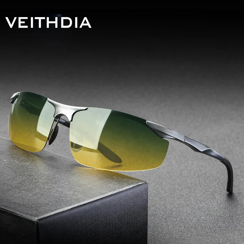 Фото Новые солнцезащитные очки VEITHDIA, антибликовые очки для вождения днем ​​и ночью, автомобильные очки без оправы, поляризационные очки для мужчин и женщин, VX8179 №1