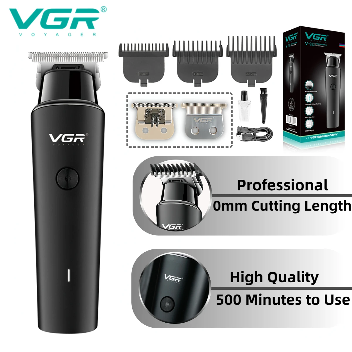 

VGR Hair Clipper Professional T-Blade Hair Cutting Machine Rechargeable Cordless Beard Trimmer Electric Clippers for Men V-933